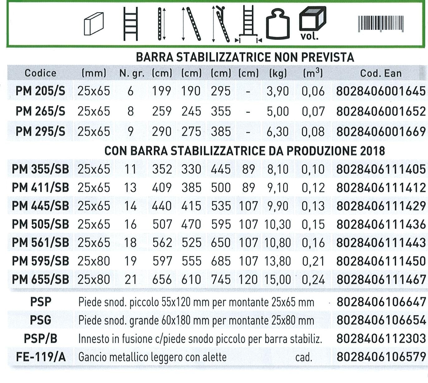 Prima/S 11 gradini con barra stabilizzatrice